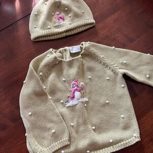Adorable Knit Sweater and Hat Set with Embroidered Design